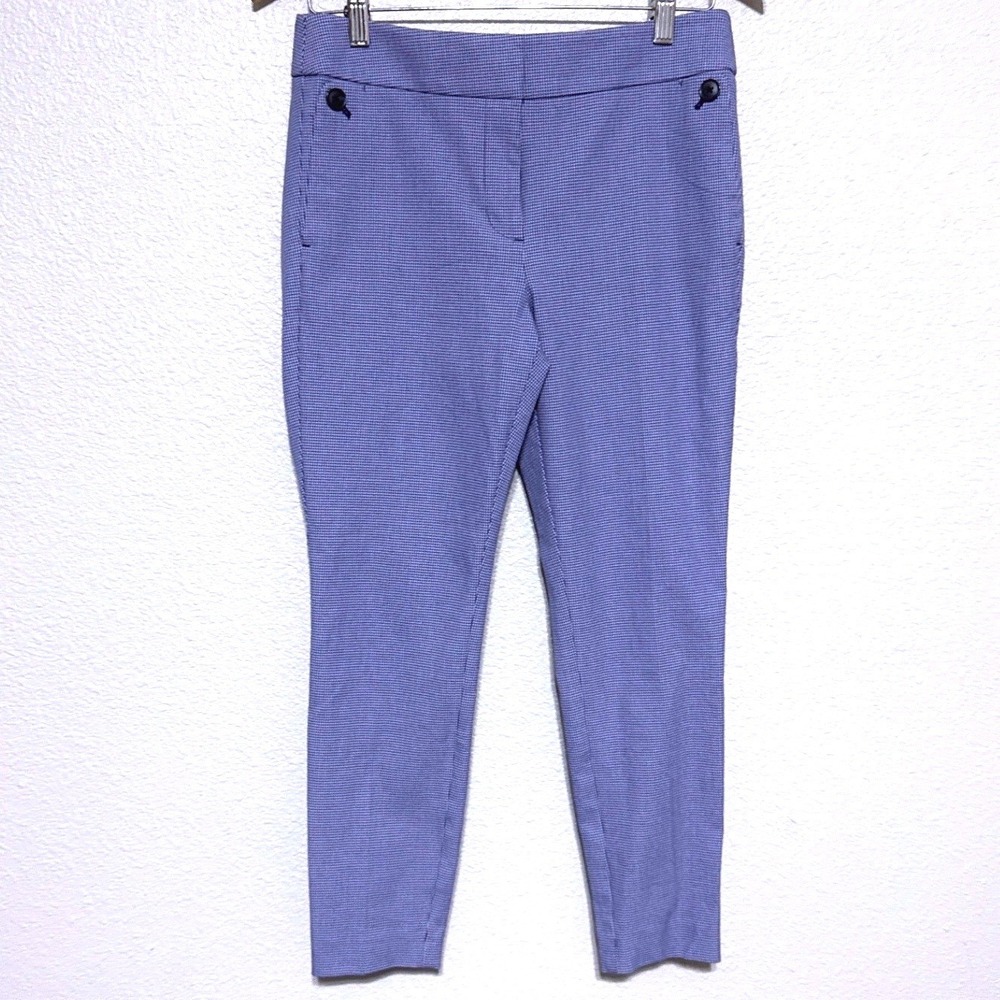 LOFT Marisa Dress Pants 6P Ankle Blue‎ White Houndstooth Slim Tapered Trousers